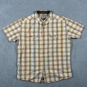 Kuhl Mountain Grown Button Up Plaid Shirt Linen Blend Short Sleeve‎ Men's XL